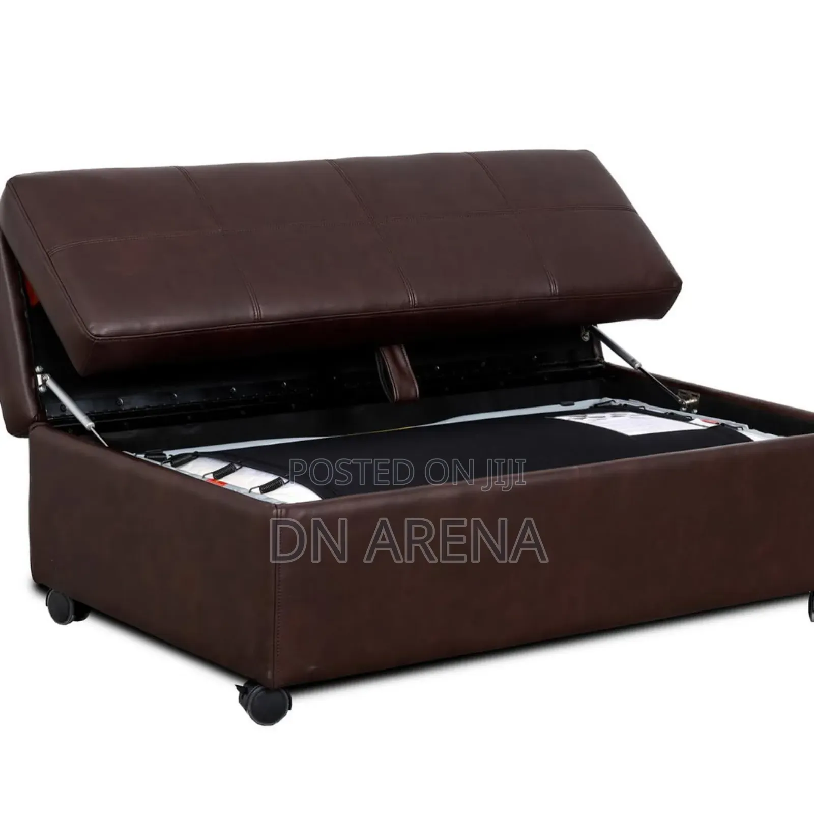 Emorie Sleeper Ottoman Covered in a Rich Brown “Leather-Like” Fabric
