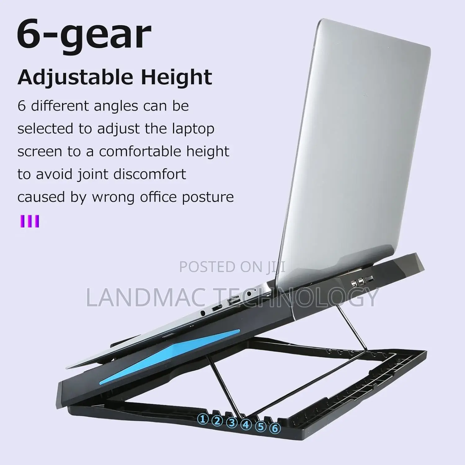 17" Foldable Laptop Cooler 6-Fan Stand Low Noise 6-Level