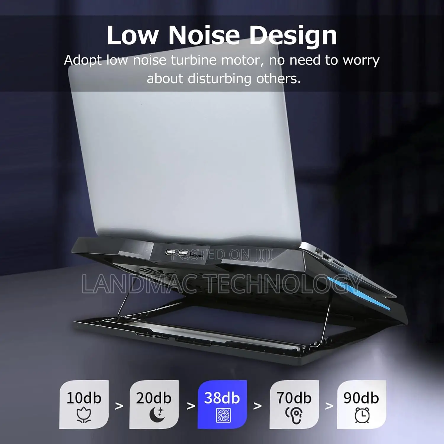 17" Foldable Laptop Cooler 6-Fan Stand Low Noise 6-Level