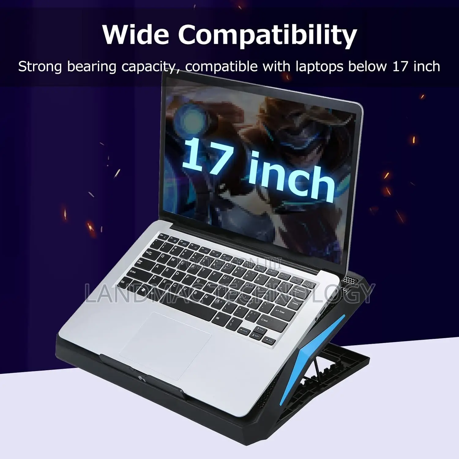 17" Foldable Laptop Cooler 6-Fan Stand Low Noise 6-Level