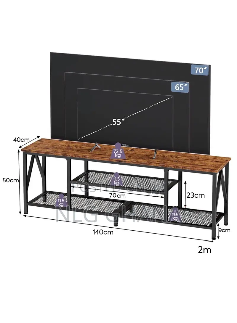 140cm Stylish Functional Rustic Tv Stand MDF + Metal. Dhx1047