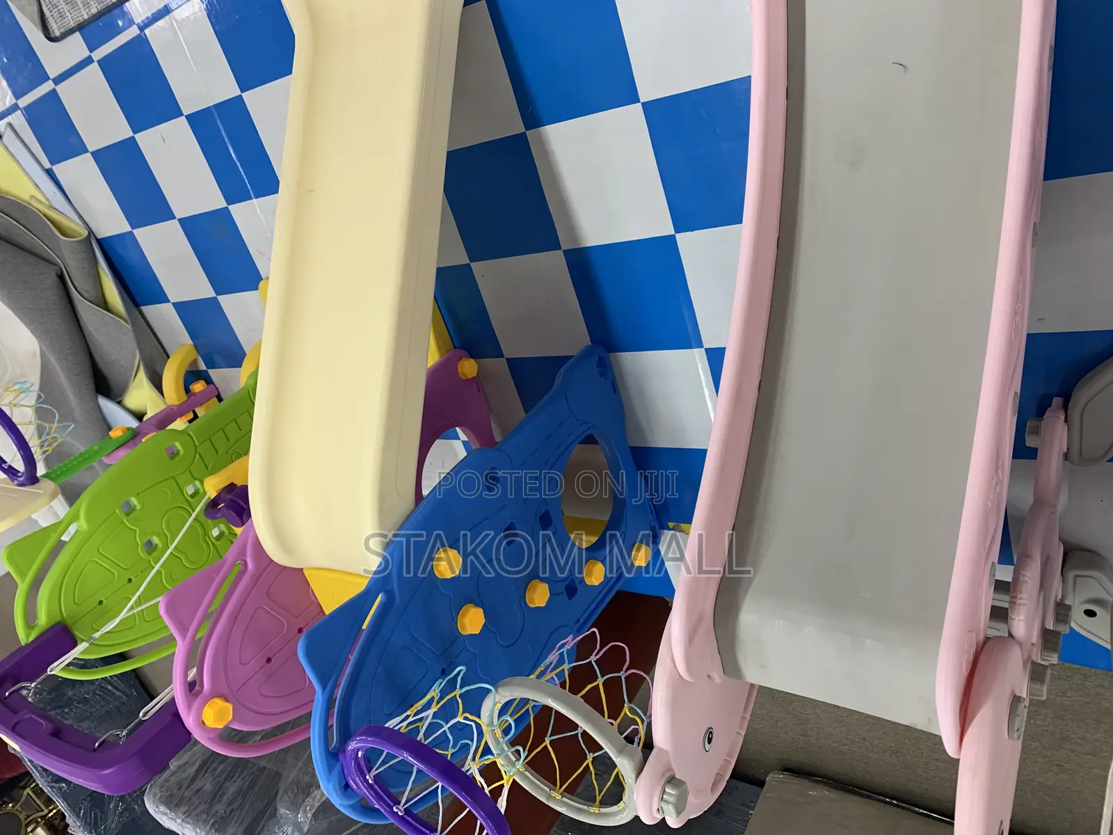 Slide for Playground + Swing Chair + Basketball Hoops and Balls