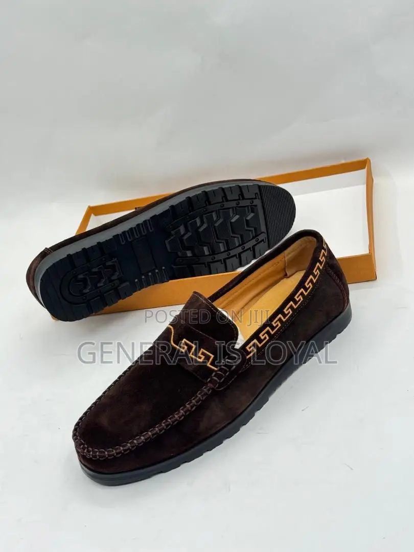 Versace Sued Loafers  Coffee Men Shoe