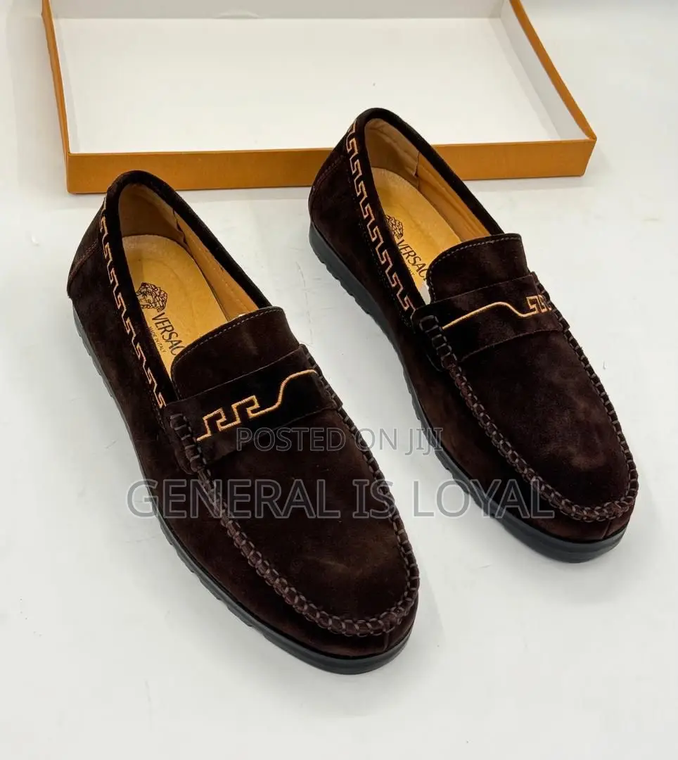 Versace Sued Loafers  Coffee Men Shoe