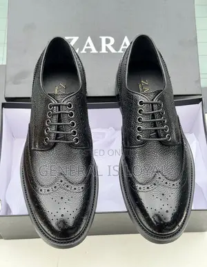 Zara  Derby Black Men Leather Lace Shoe
