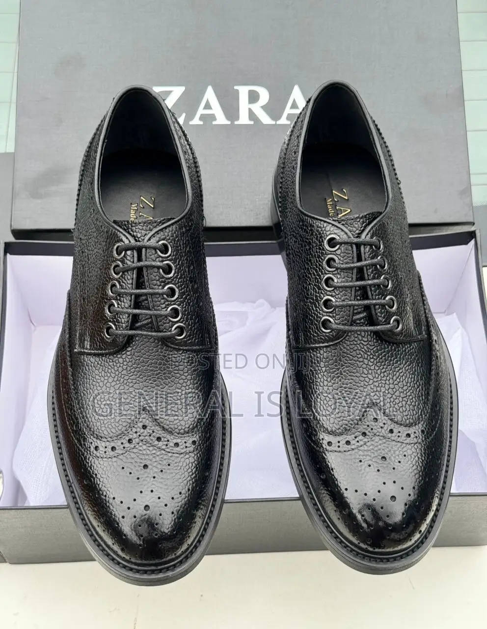 Zara  Derby Black Men Leather Lace Shoe