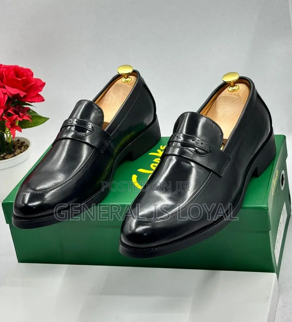 Clarks Men's Black Leather Penny Loafers.