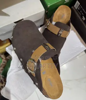 Brown Suede Buckle Slip-on Sandals