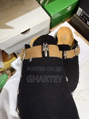 Black Suede Buckle Slip-on Sandals