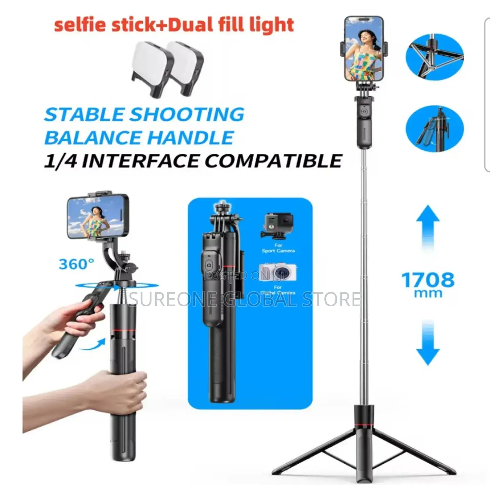 Selfie Stick Tripod Led Light 360 Rotation