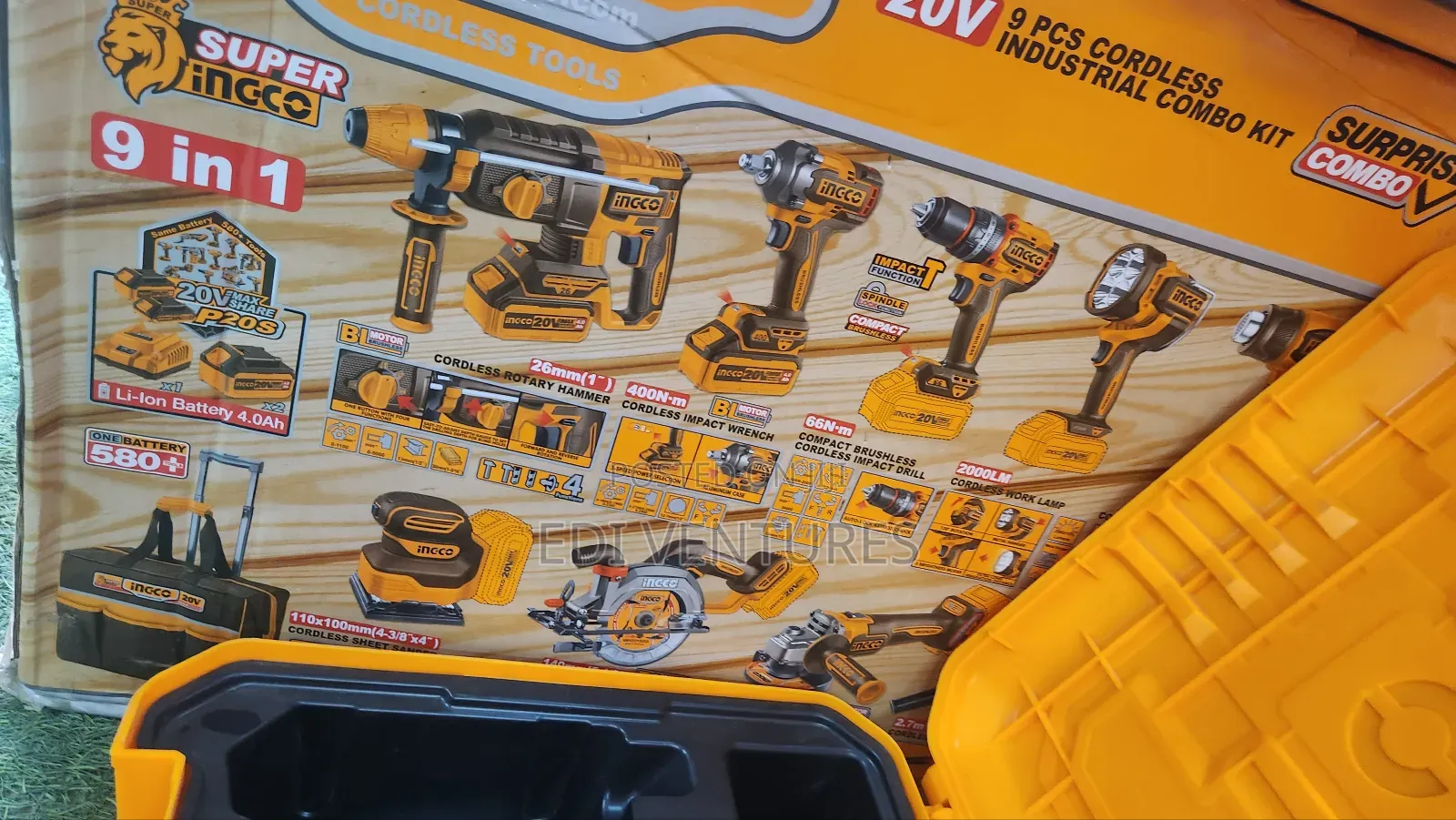Ingco 9 Pieces In 1 Cordless Industrial Combo Tool Kit