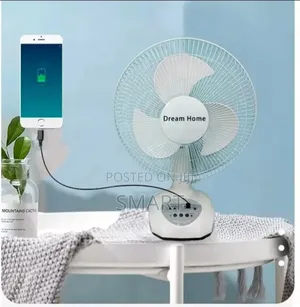 A Solar Powered Fan With Led Light, Bluetooth Speaker And Usb Port.