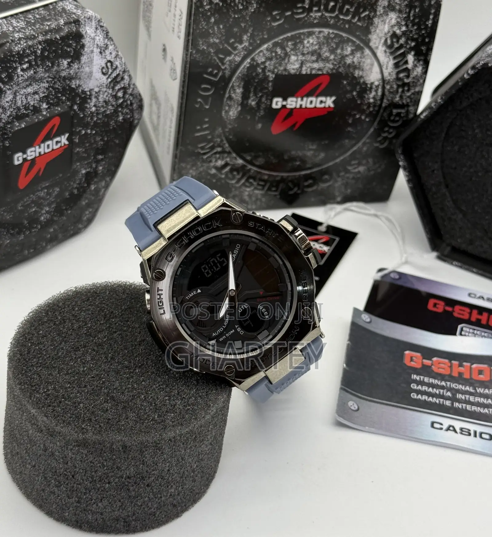 Casio G-Shock Analog-Digital Watch Silver Bezel With Light Blue Strap