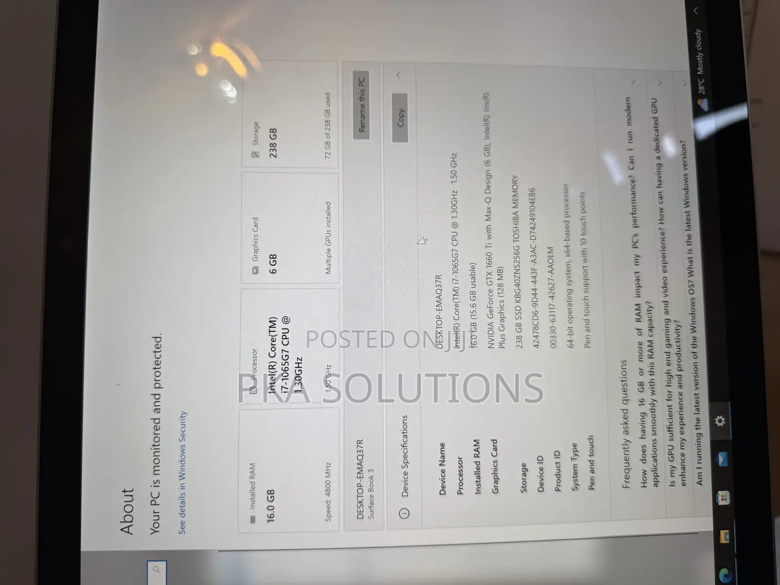 Laptop Microsoft Surface Book 3 16GB Intel Core I7 SSD 256GB
