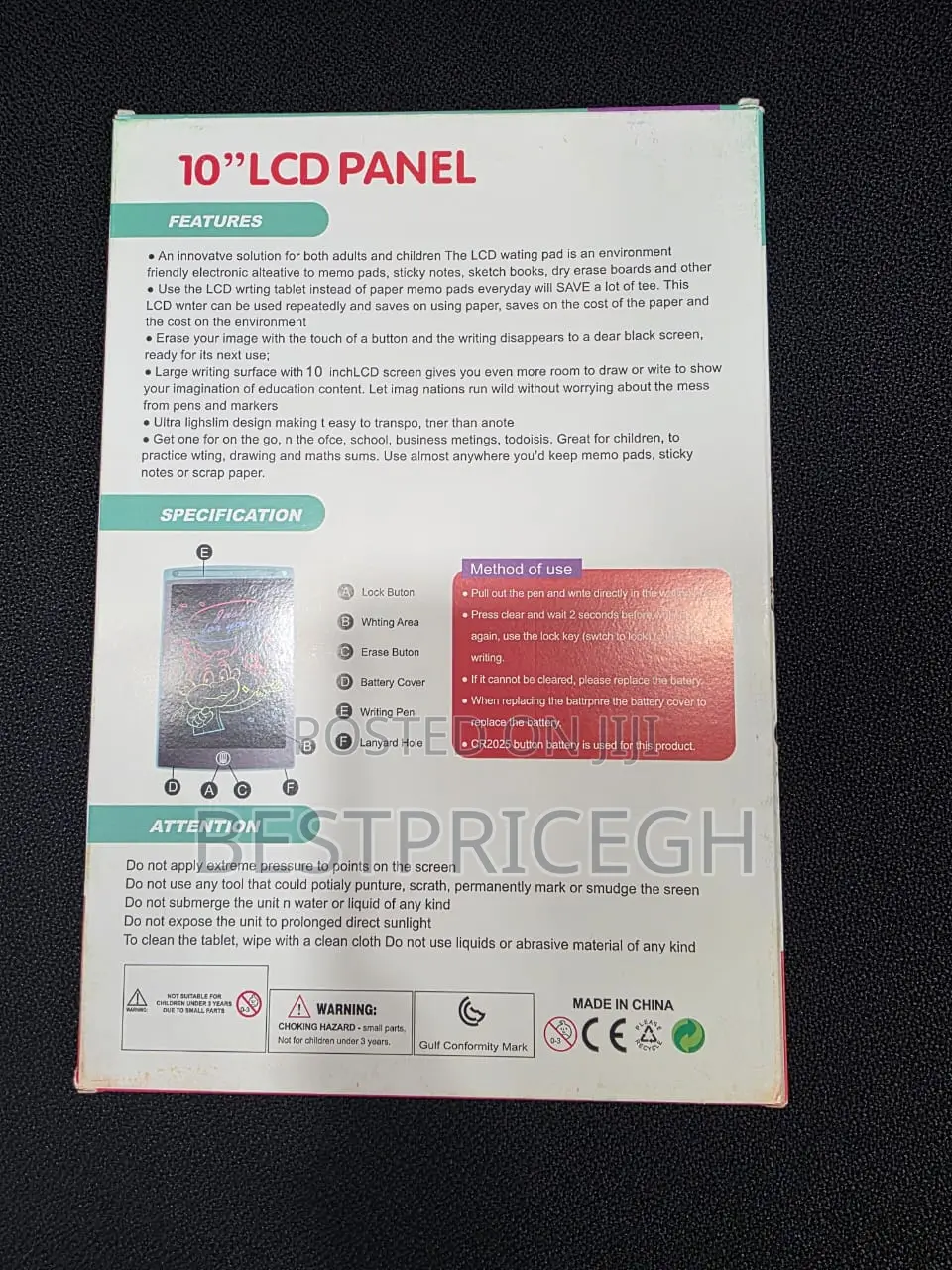 LCD Panel Colorful Writing Tablet 10 Inch