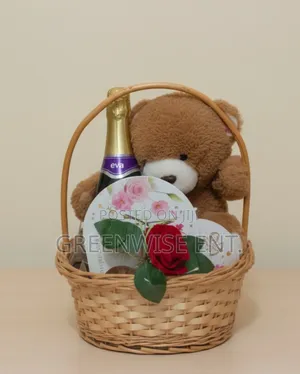 Thoughtful Celebration Gift Basket With Teddy Bear & Sparkling Wine