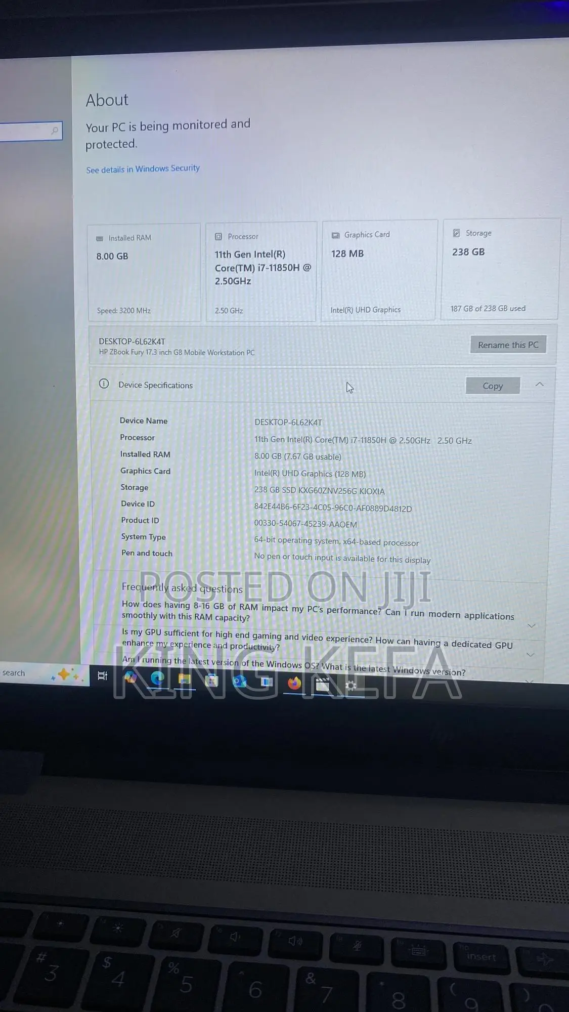 Laptop HP ZBook Fury 15 G8 8GB Intel Core I7 SSHD+SSD 256GB