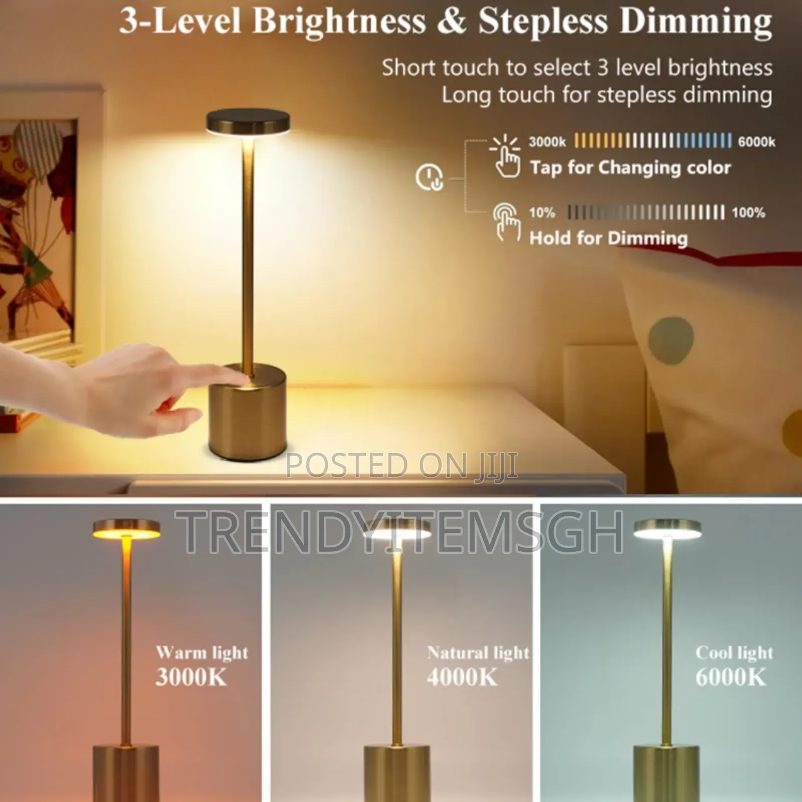Simple Touch Sensor Led Desk Lamp Rechargeable 3 Colors Adjustable