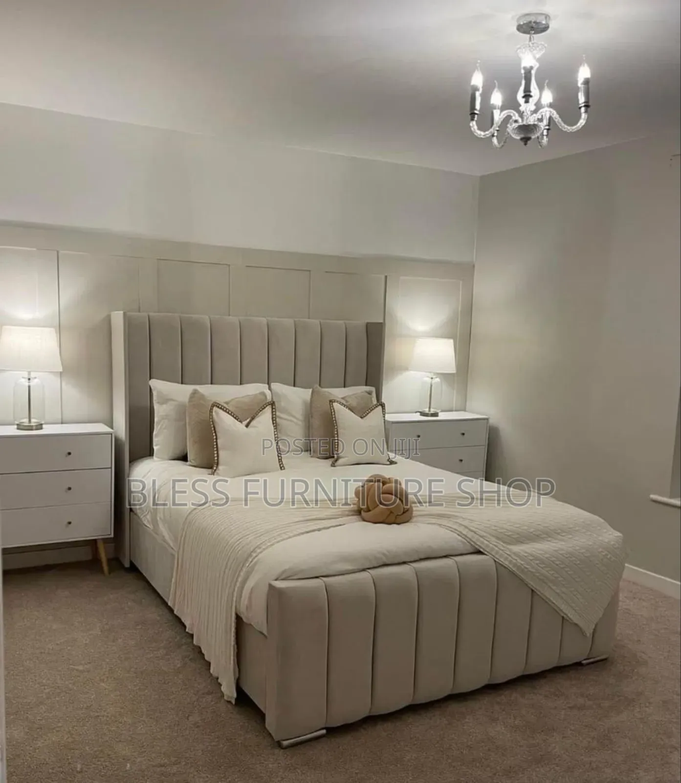 Off White Queen Size Bed Frame With Side Drawers