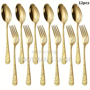 12pcs Premium Golden Spoon and Fork Set Stainless Steel