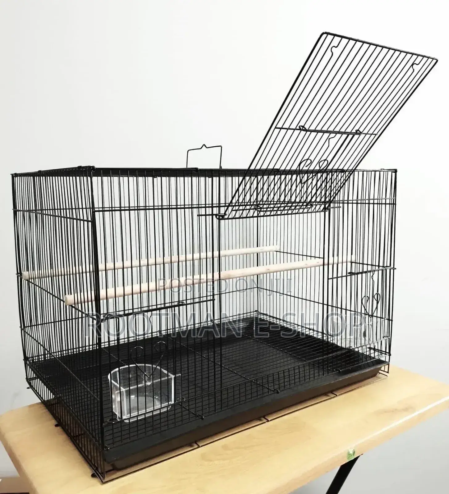 Alden Design 30" Bird Cage With Slide-Out Tray and Wood Perches, Black