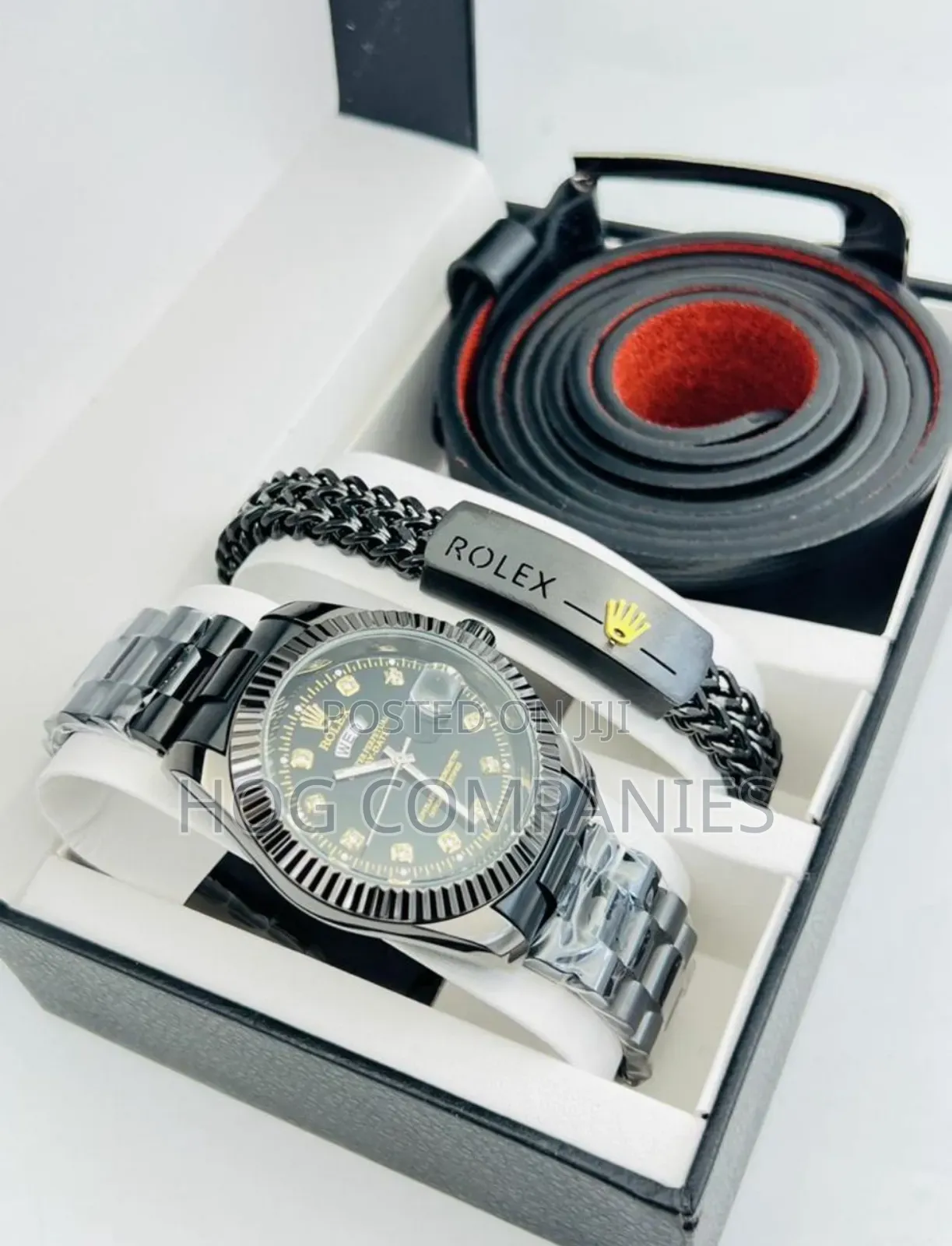 Rolex Watch Bracelets Belt Valentine Gift Set Package- Fast Delivery