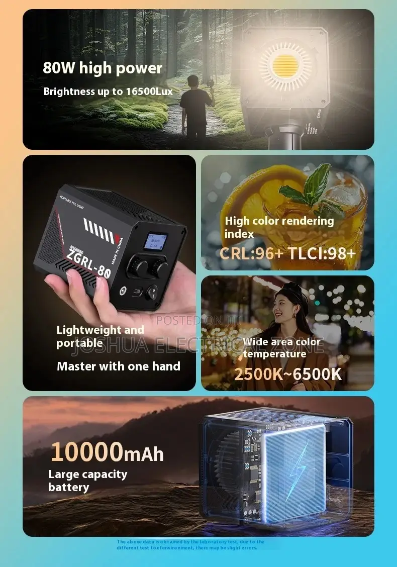 80w Led Video Light With Built-in Rechargeable Battery And Adjustable