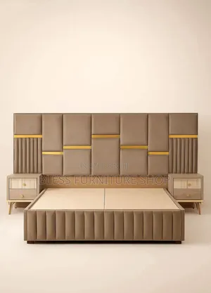 Brown and Gold Queen Size Bed Frame With Side Drawers