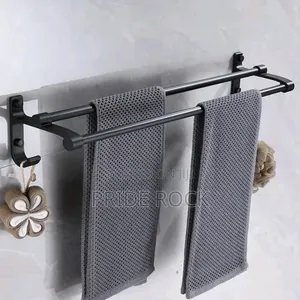 Double Towel Bar With Sponge Hook, Black Matt