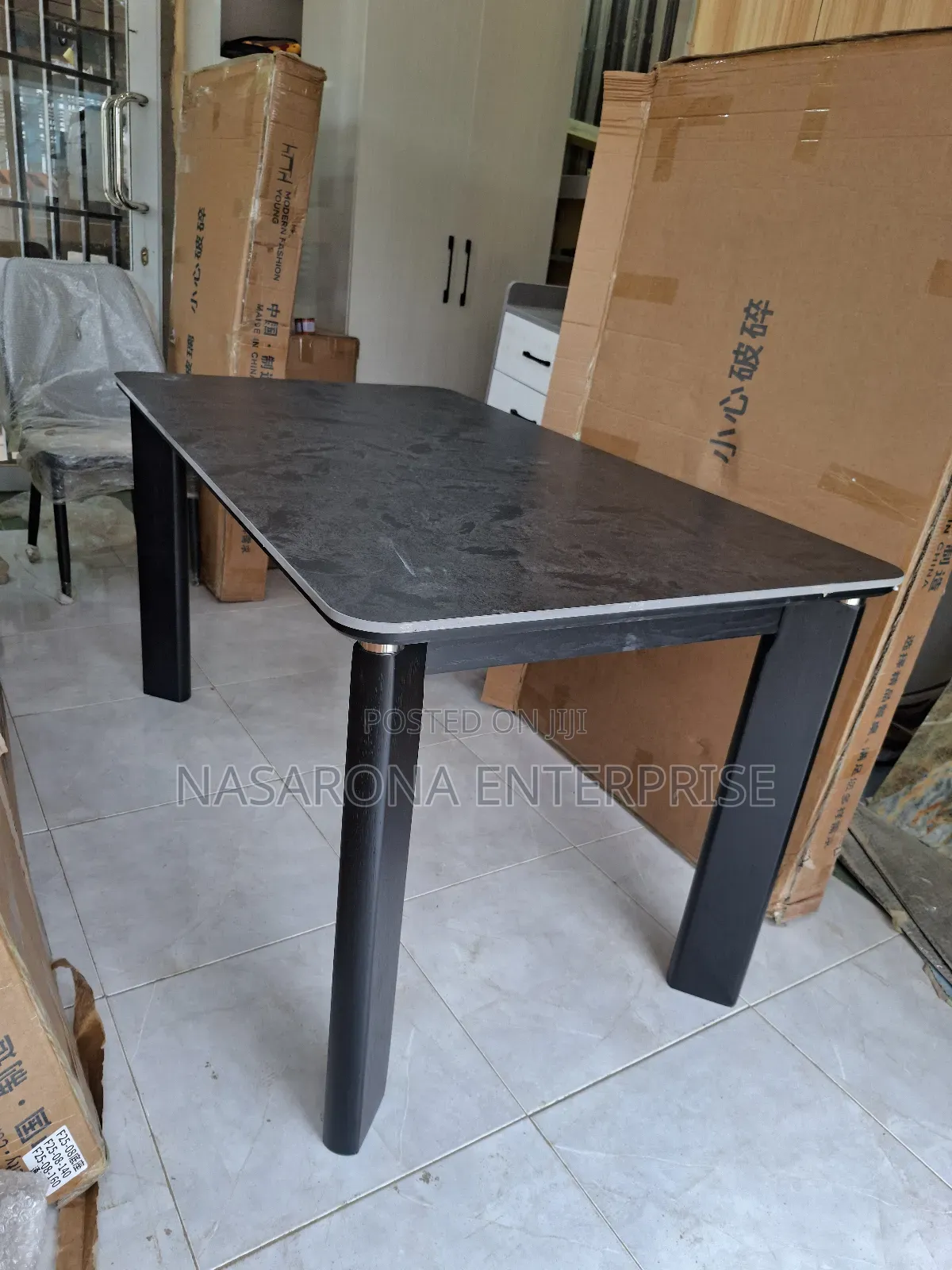 Black Design Glass Top Dinning Table