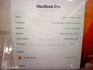 Laptop Apple MacBook Pro 2013 8GB Intel Core i5 SSD 256GB