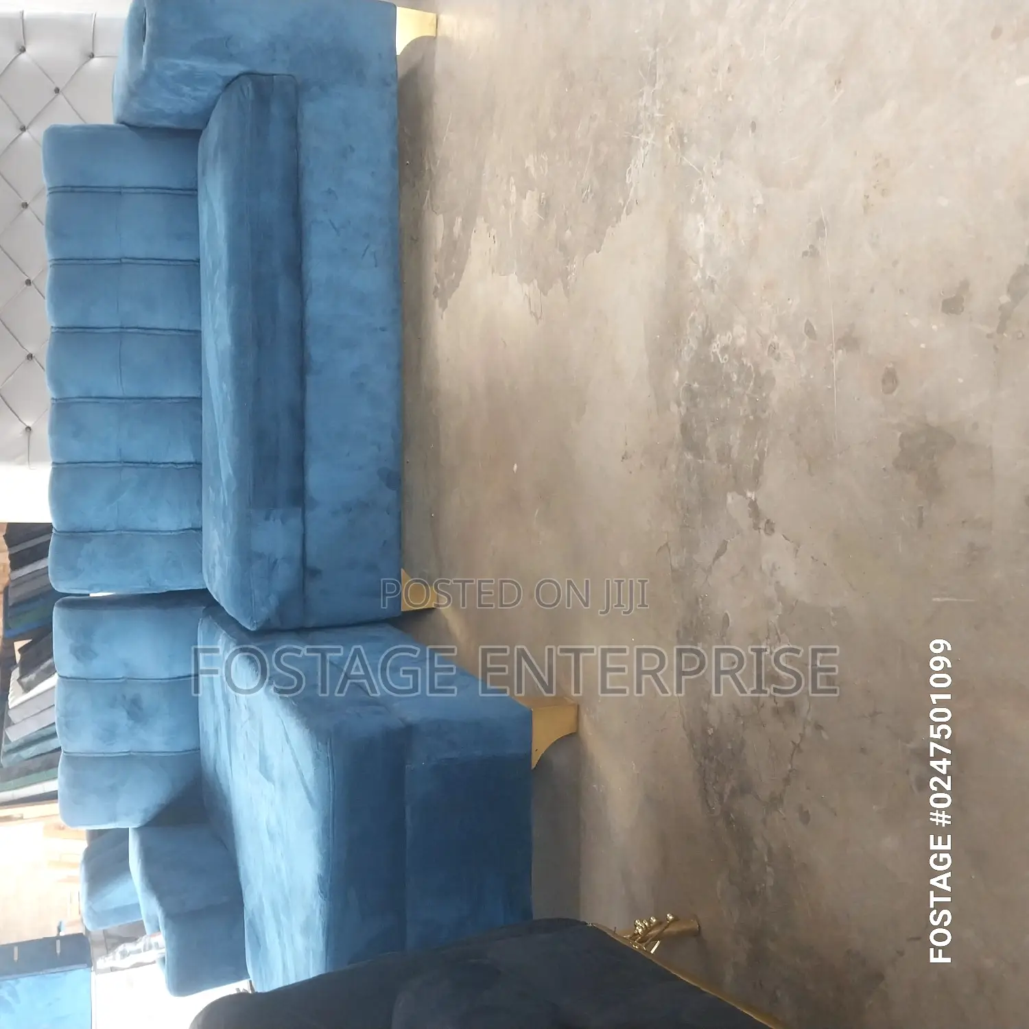 Sectional L Shape Sofa Blue Black  With A Table