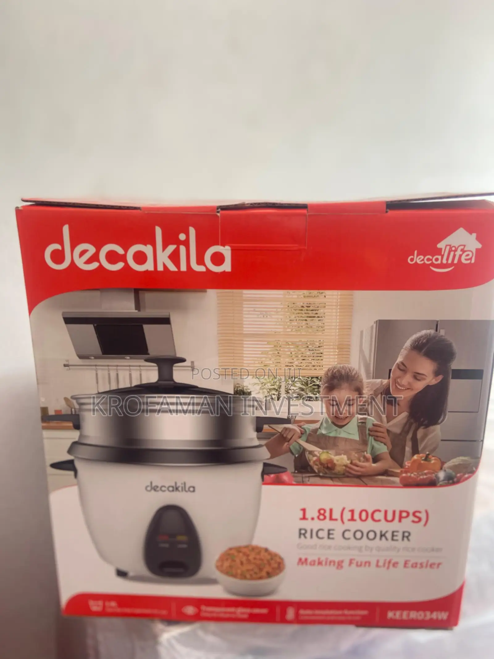 Decakila Rice Cooker 1.8l 700w 10 Cups Non Stick Keer034w