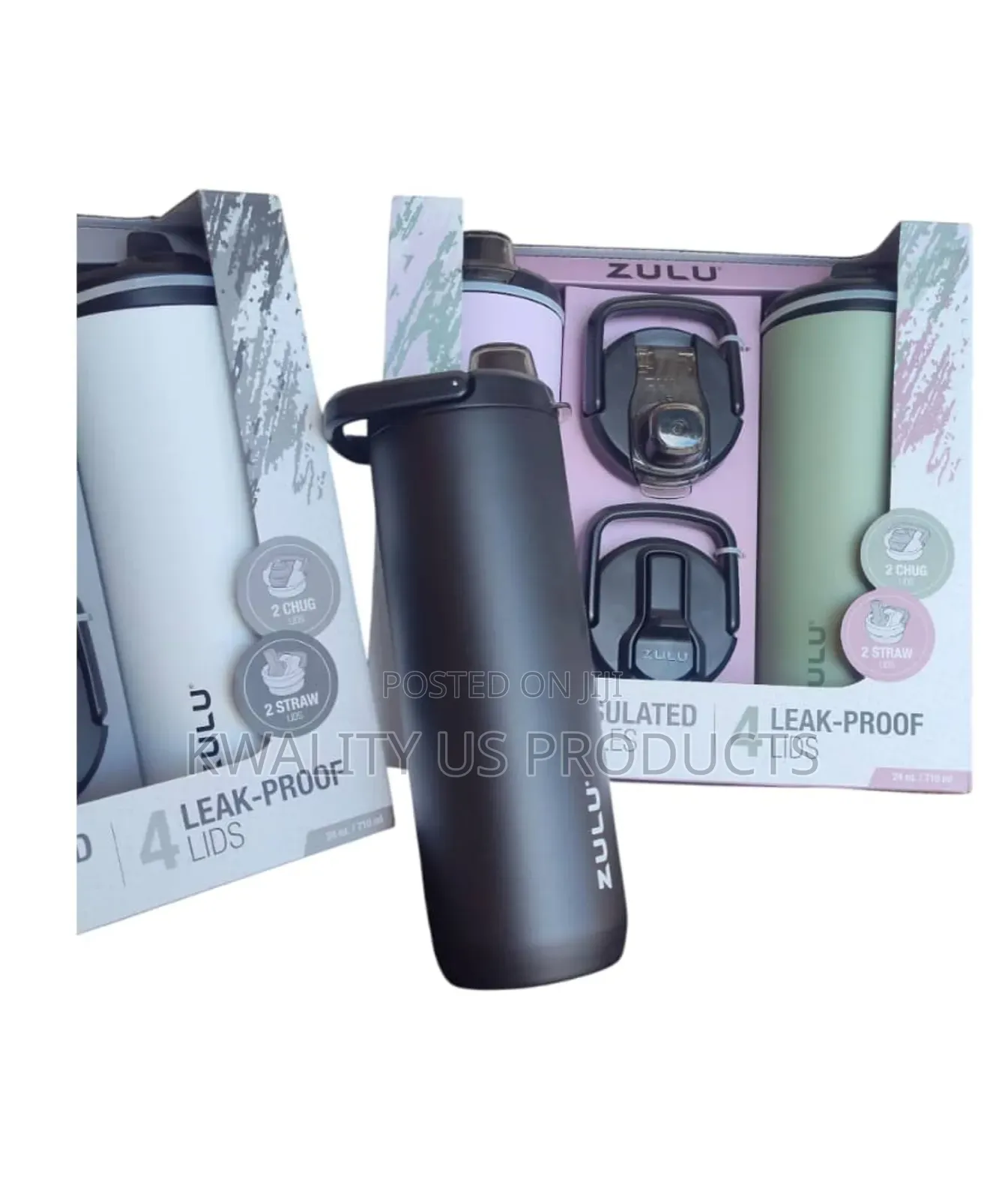 Zulu Vacuum Insulated Water Bottle With 2 Lids