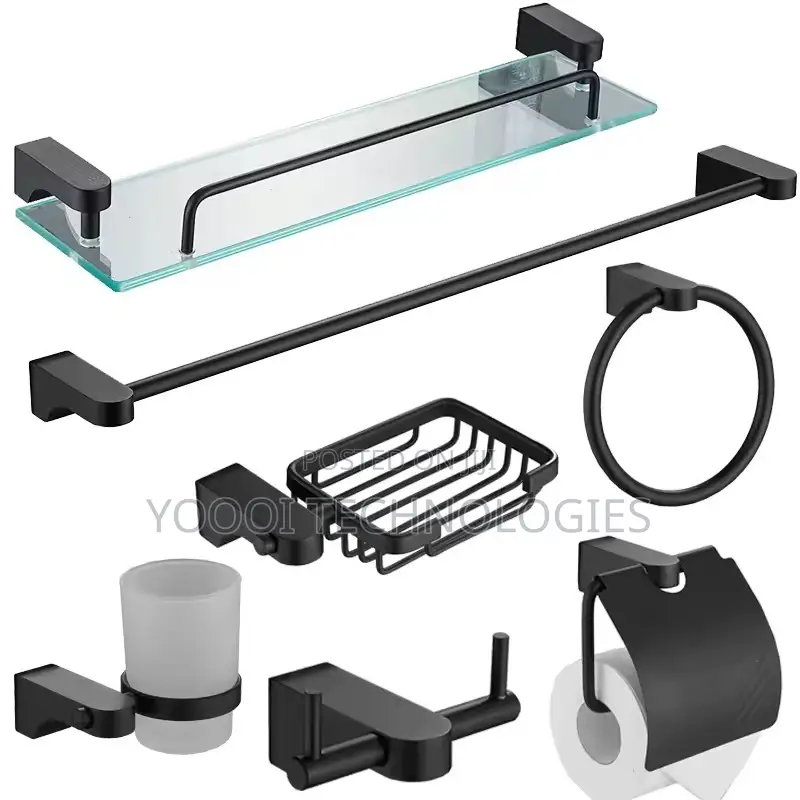 7pcs Rust Free Matte Black Bathroom Accessories Set