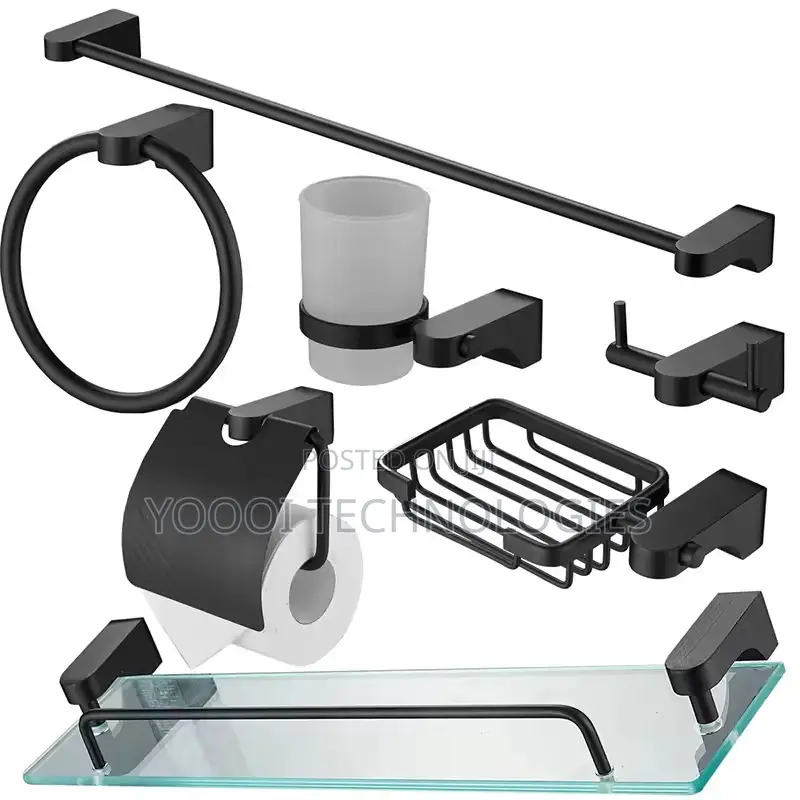 7pcs Rust Free Matte Black Bathroom Accessories Set
