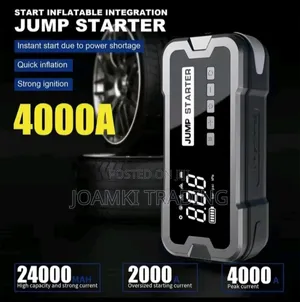 Car Jump Starter With Tyre Inflator, 4000a Peak Current, 24,000mah
