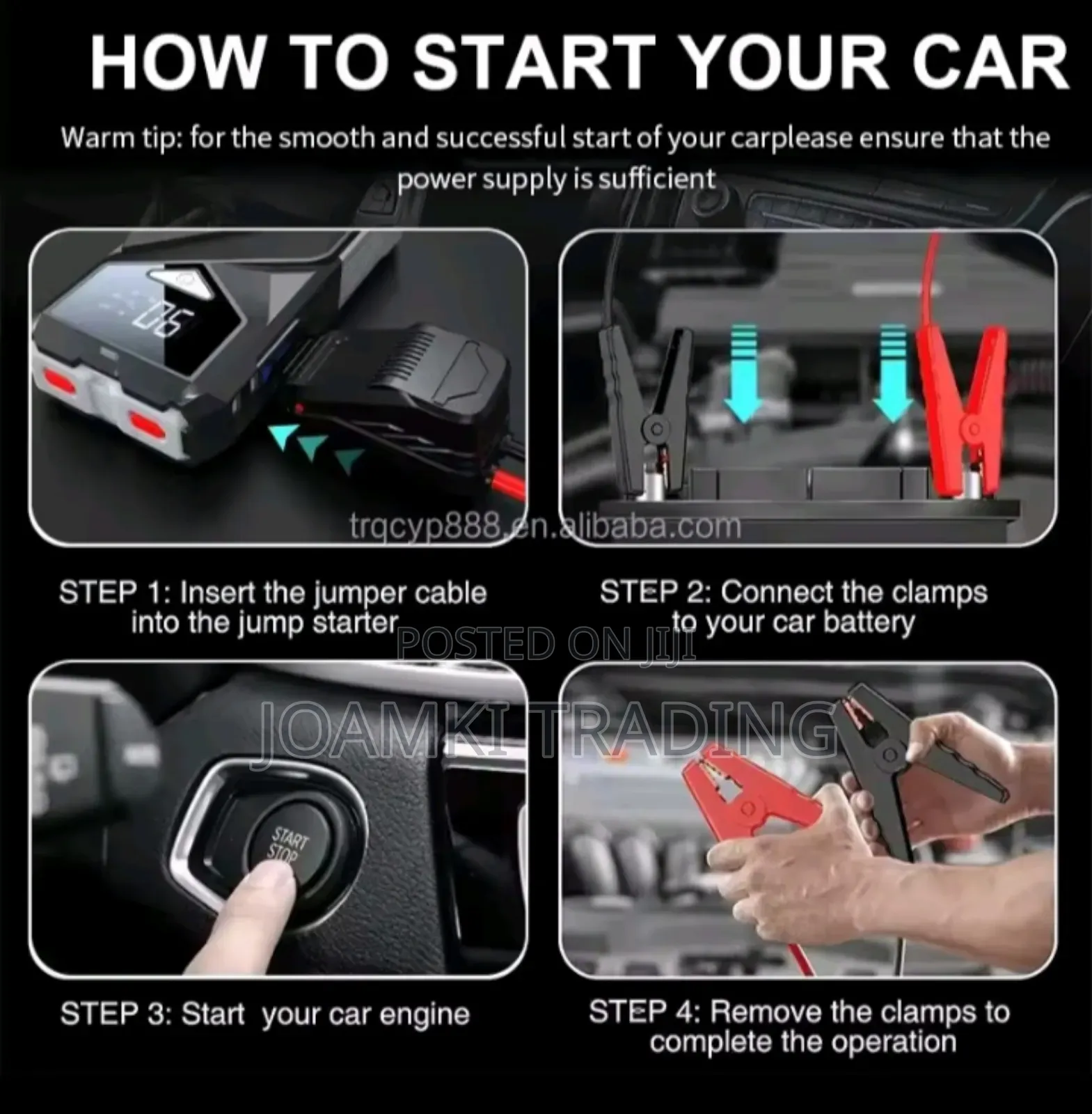Car Jump Starter With Tyre Inflator, 4000a Peak Current, 24,000mah