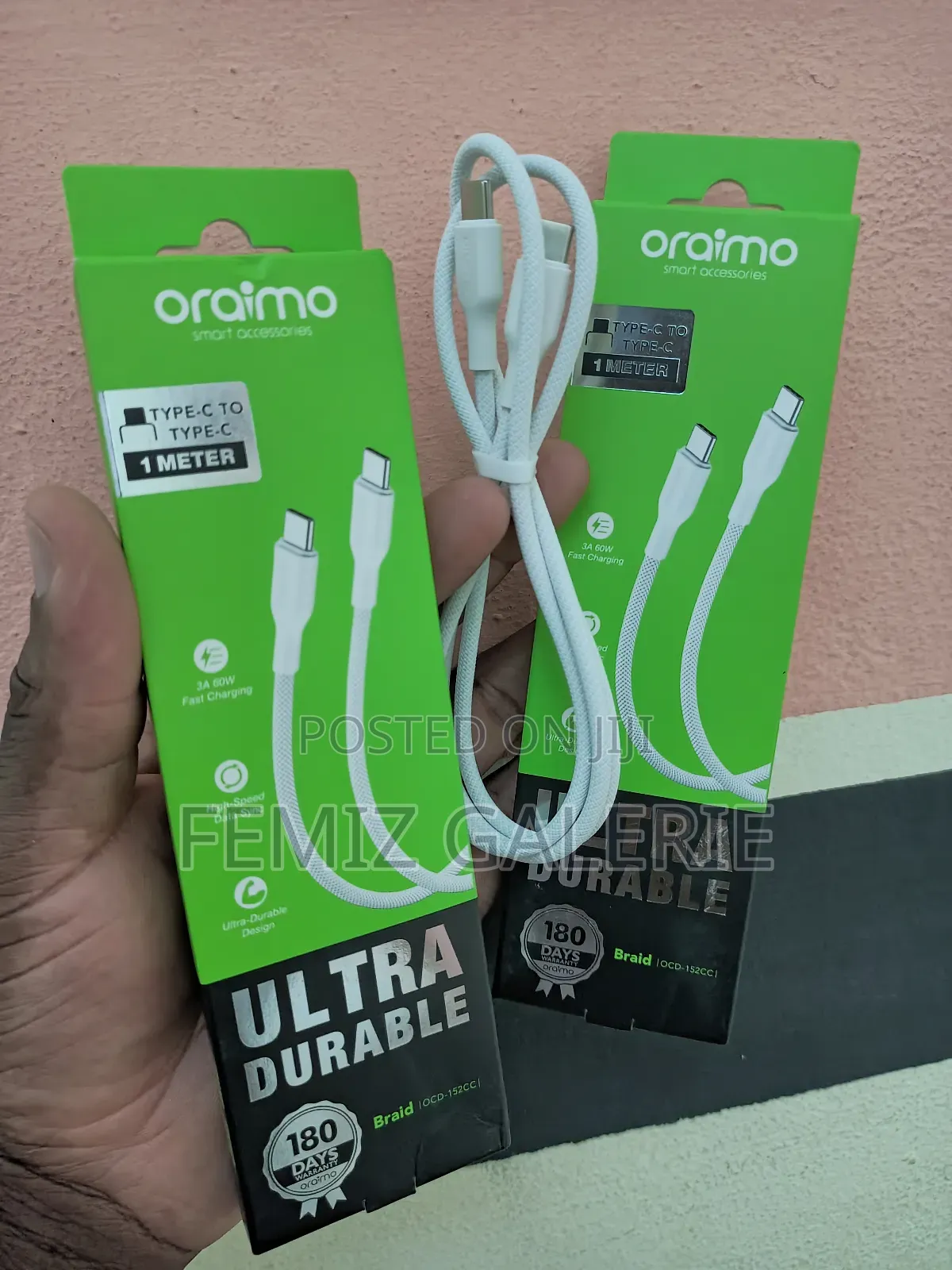 Oraimo Braid 3a 60w Fast Charging Type-C to Type-C Cable 1m