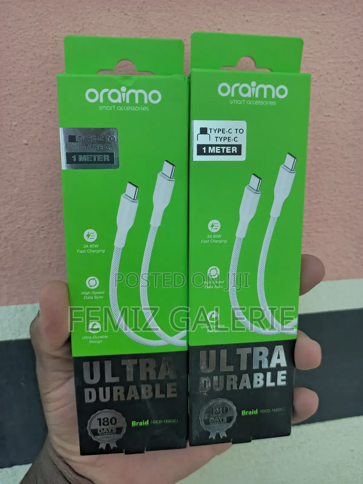 Oraimo Braid 3a 60w Fast Charging Type-C to Type-C Cable 1m
