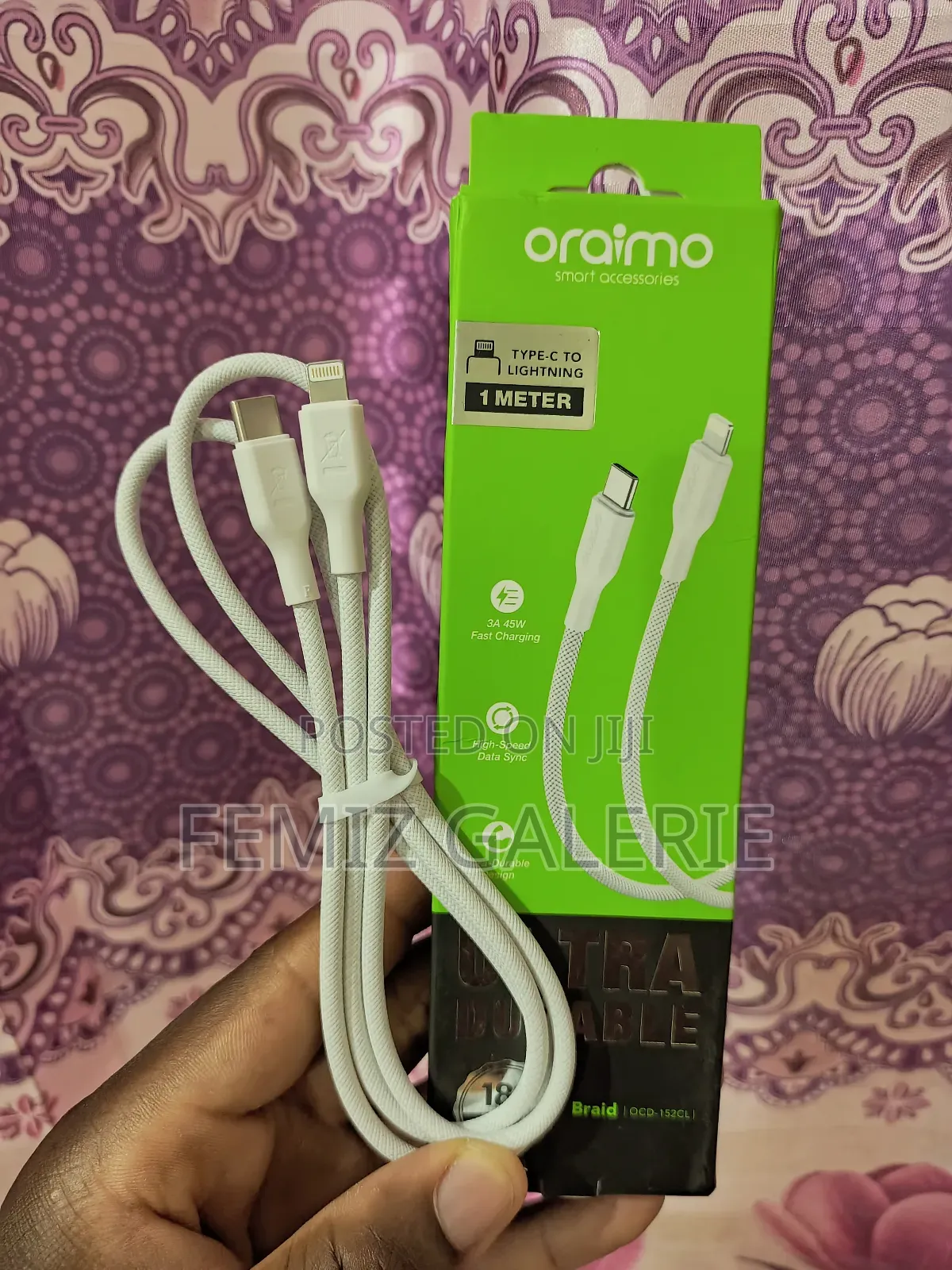 Oraimo Braid 3a 45w Fast Charging Type-C to Lightning With 1m
