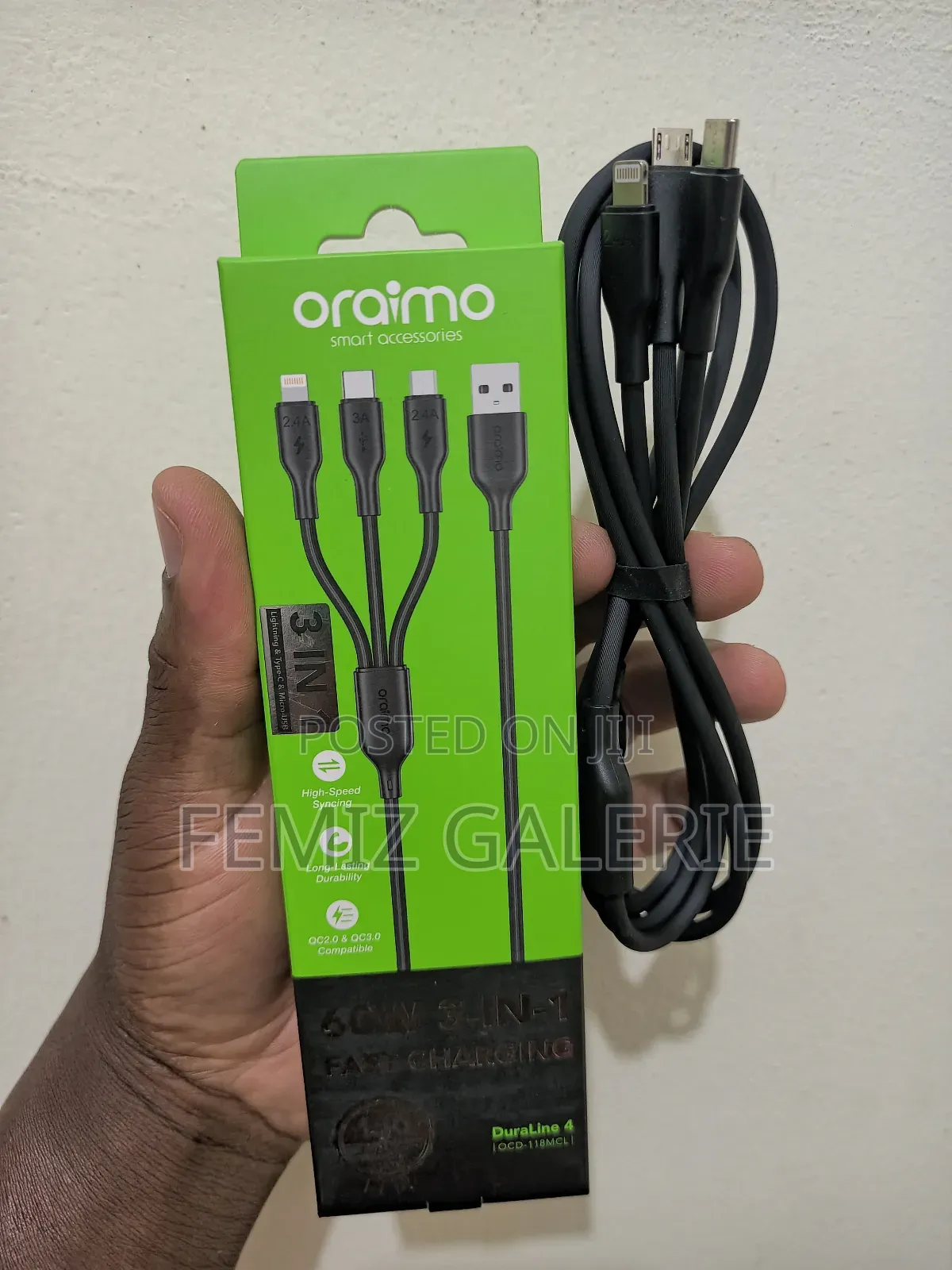 Oraimo Duraline 4 3a 1.2m 3 in 1 Cable