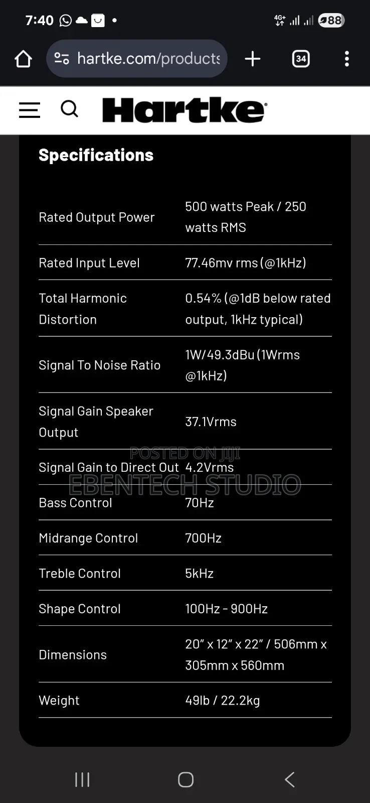 Bass Guitar Amp Combo Hartke Hd508 For Rent
