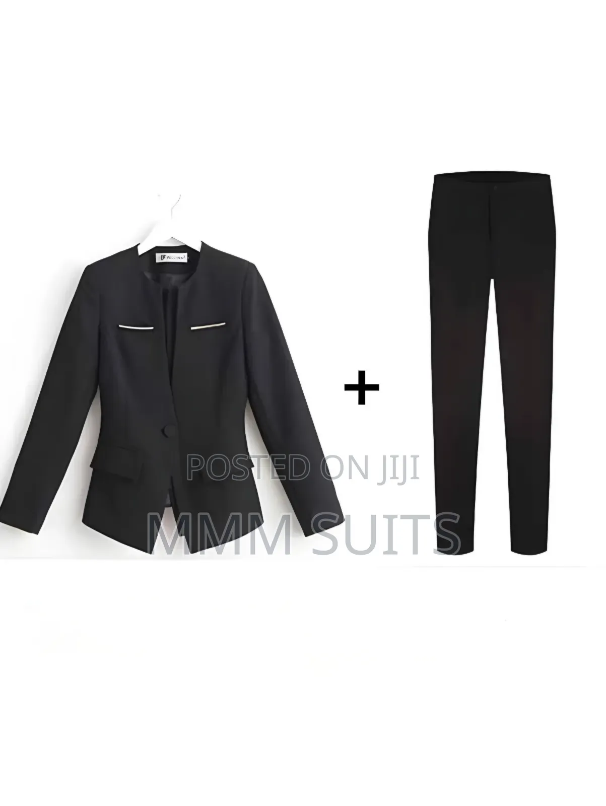 2-Piece Ladies Trousers Suit in Black.