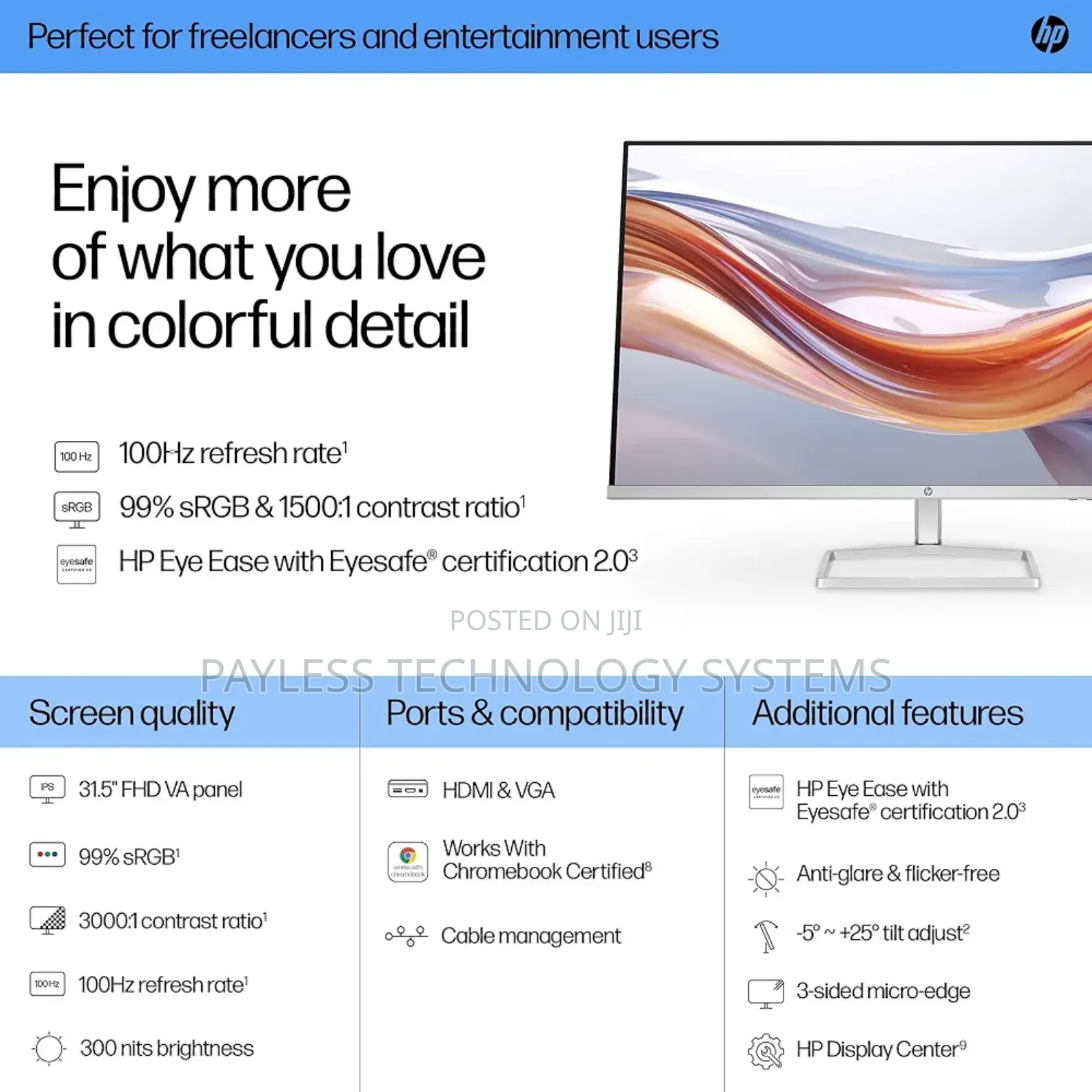 Hp 532sf Monitor-31.5 Inches FHD Lcd|Va|Vga|Hdmi|Black