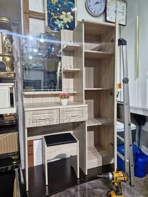 Double Mirrors Dresser With Side Wardrobe