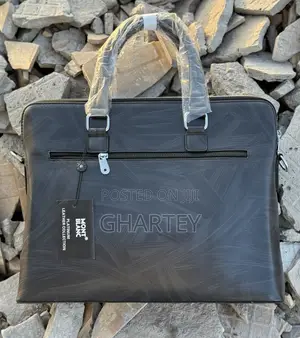 Montblanc All Black Men’S Leather Laptop Briefcase