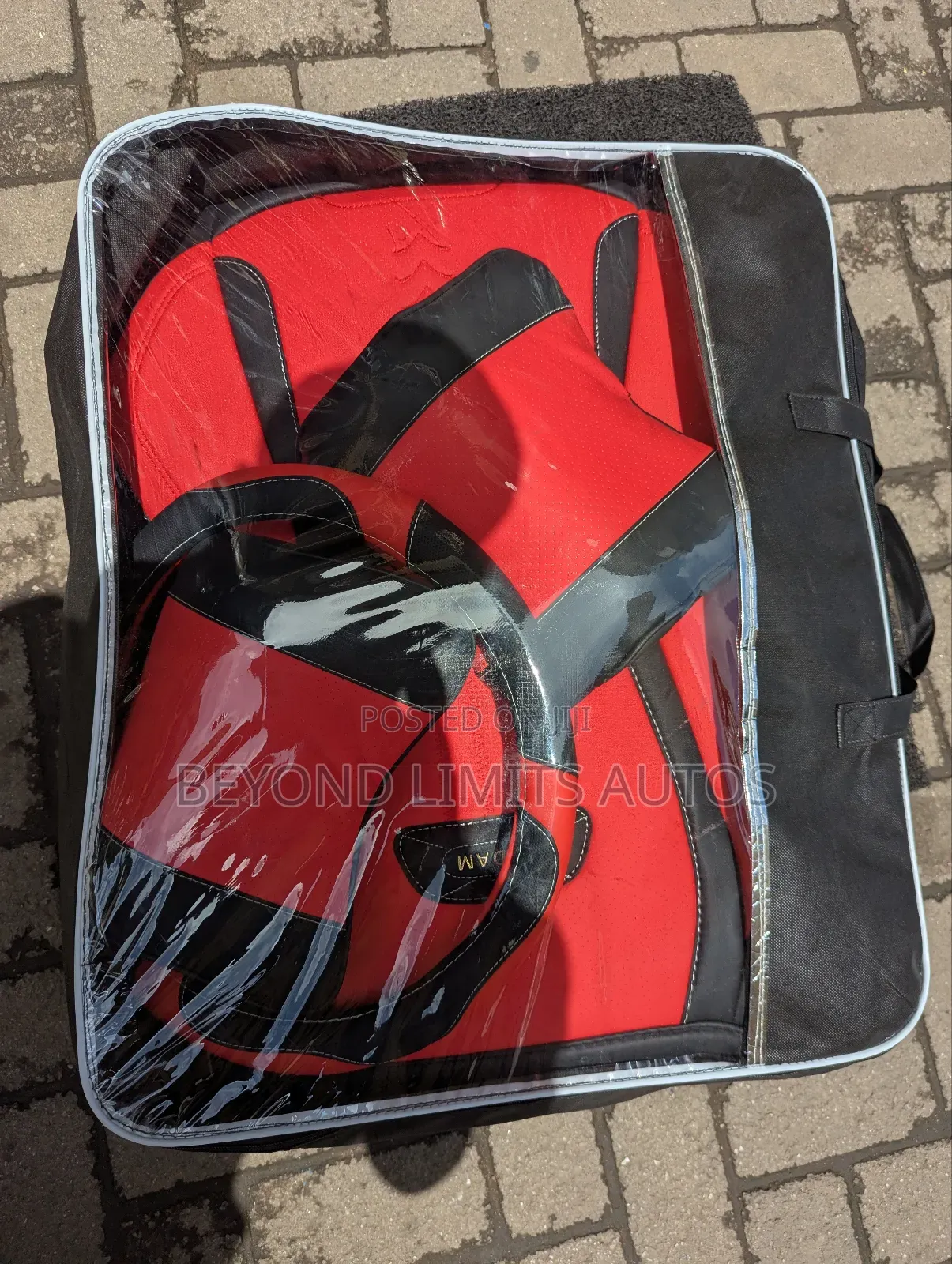 Black and Red Leather Seat Cover With Steering Wheel Cover