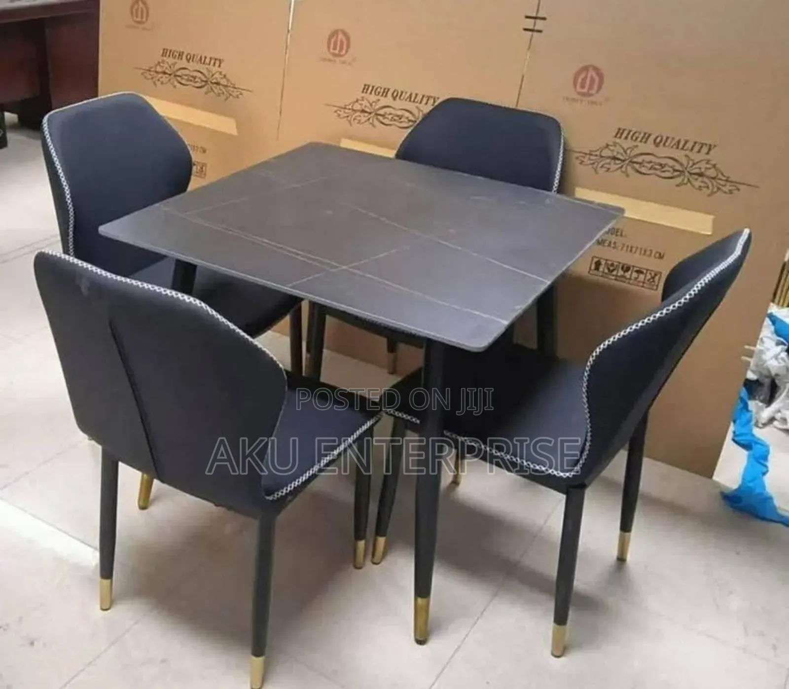 Dinning Table With 4 Chairs Black White Grey