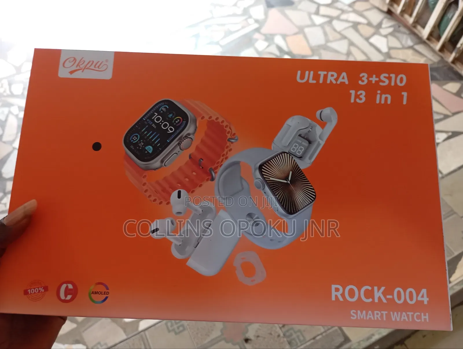 Rock 004 Smart Watches Ultra 3+S10 13 in 1, 2 Airpods, 7 Straps -Black